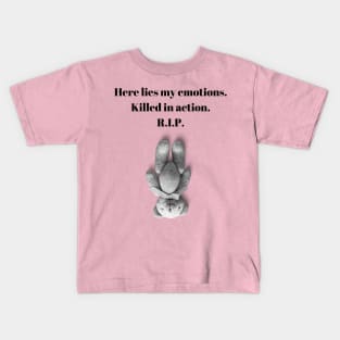 Here Lies My Emotions. Killed in action. R.I.P. Kids T-Shirt